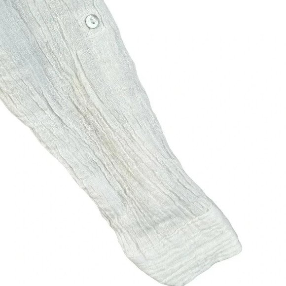 TAHARI Size S 100% Linen TunicShirt Button Front Roll Tab Sleeve Side Slit White - Picture 3 of 7